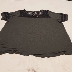 Grey black Torrid jersey shirt with lace back 4X